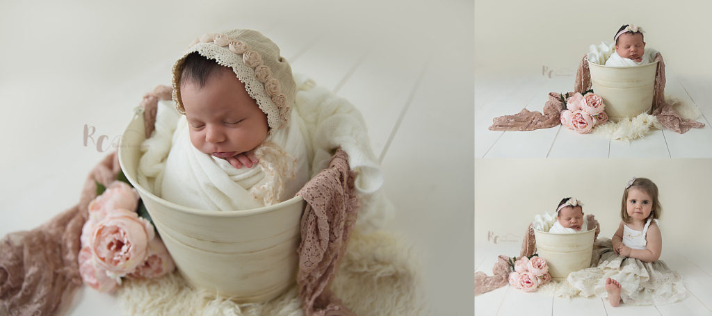 Collage of a vintage styled session by Rhonda Cunningham, Newborn Photographer in Lexington, KY. 