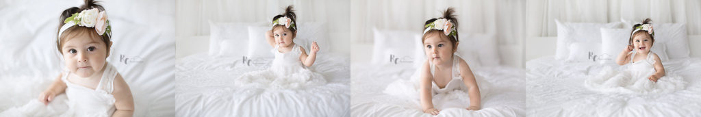 collage of infant in white with white background by Lexington, Ky Baby Photographer, Rhonda Cunningham Photography.