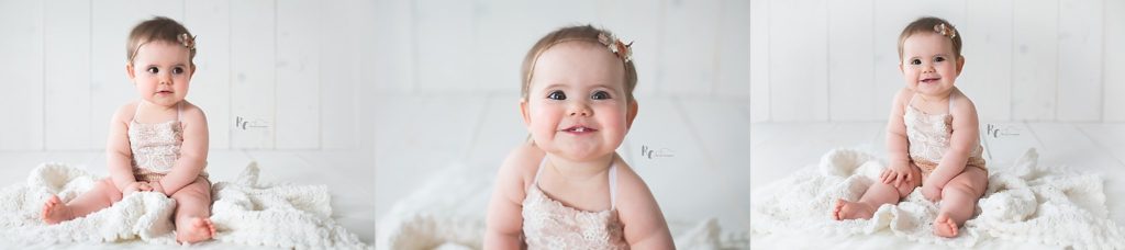 collage of baby girl in peach captured by lexington, ky baby photographer.