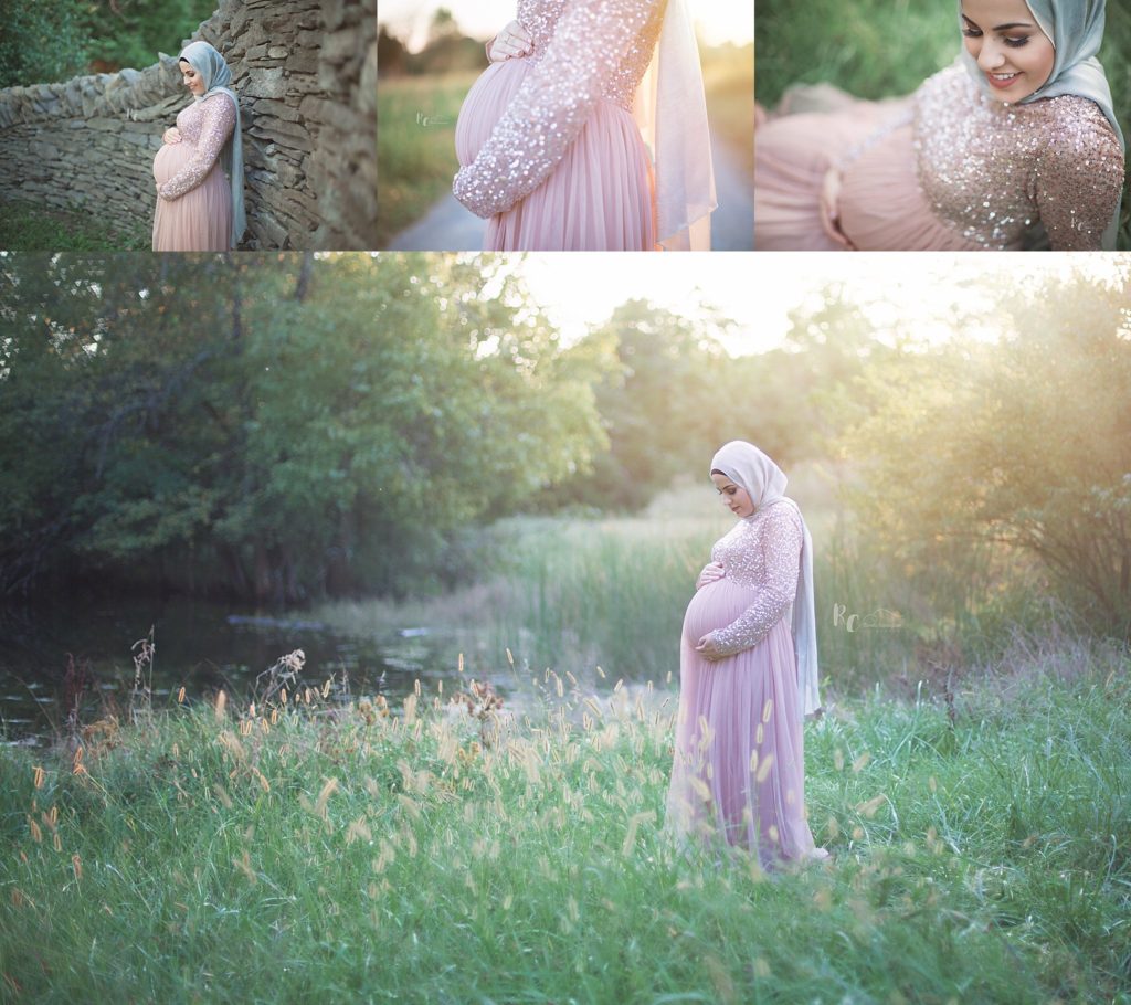 Collage of maternity pictures at sunset captured by Lexington Ky Maternity Photographer