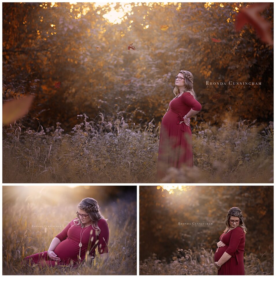 Fall maternity pictures in Lexington, Ky of mom to be with leaves falling