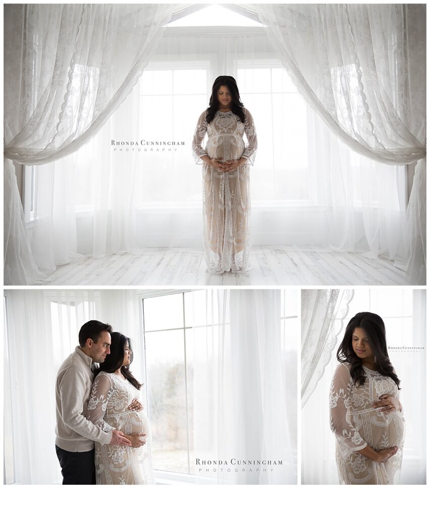 Collage of indoor maternity session by maternity and newborn photographer in Lexington, KY