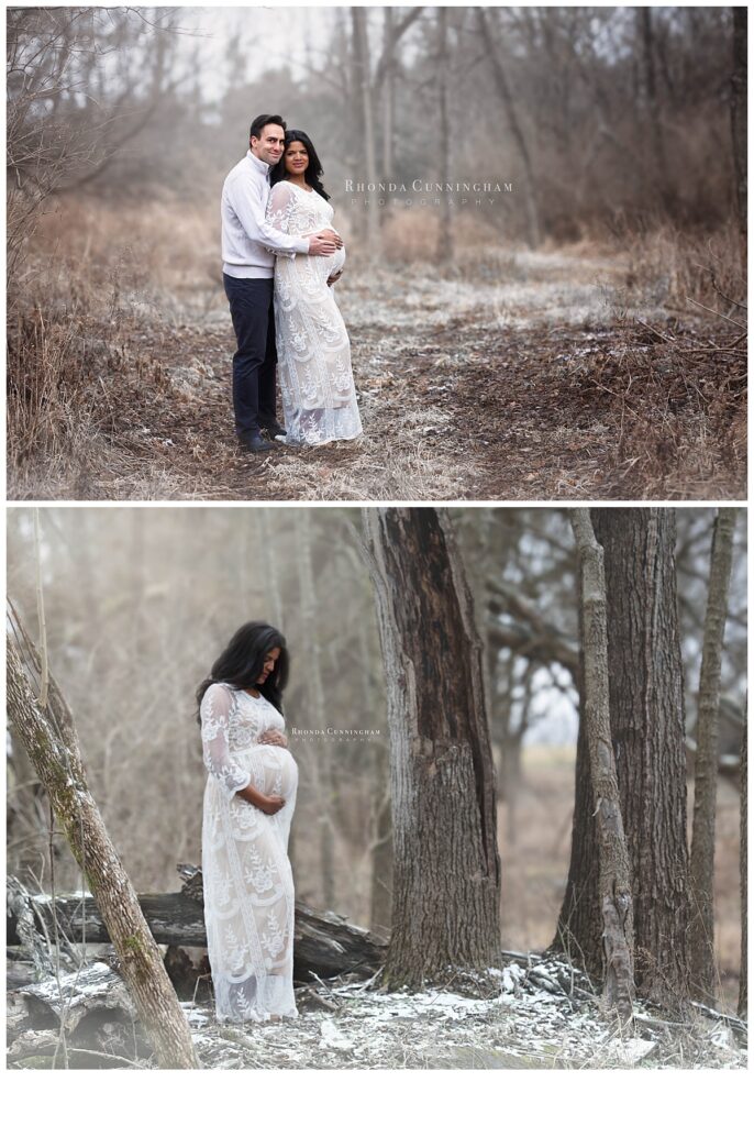 Collage of maternity session in snow by maternity and newborn photographer in Lexington Ky