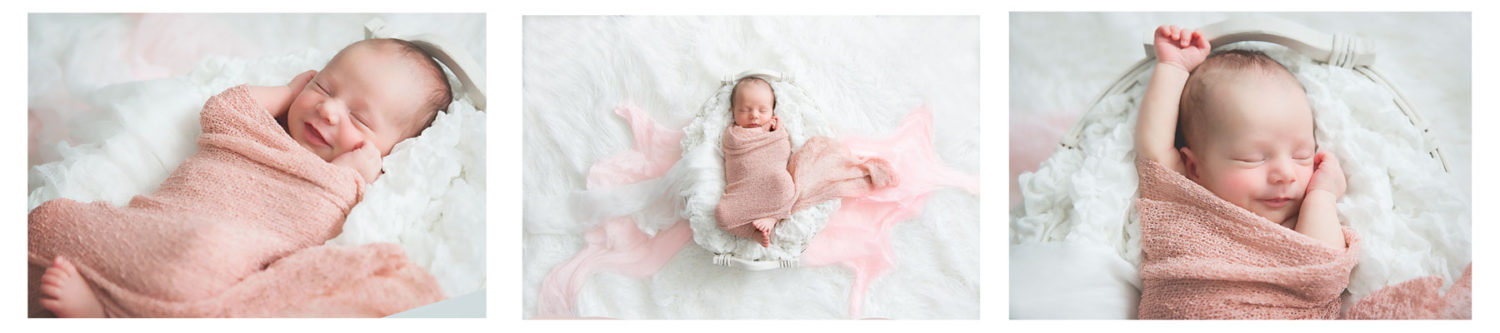 Harrodsburg, KY newborn photographer collage of baby in white and pink wraps