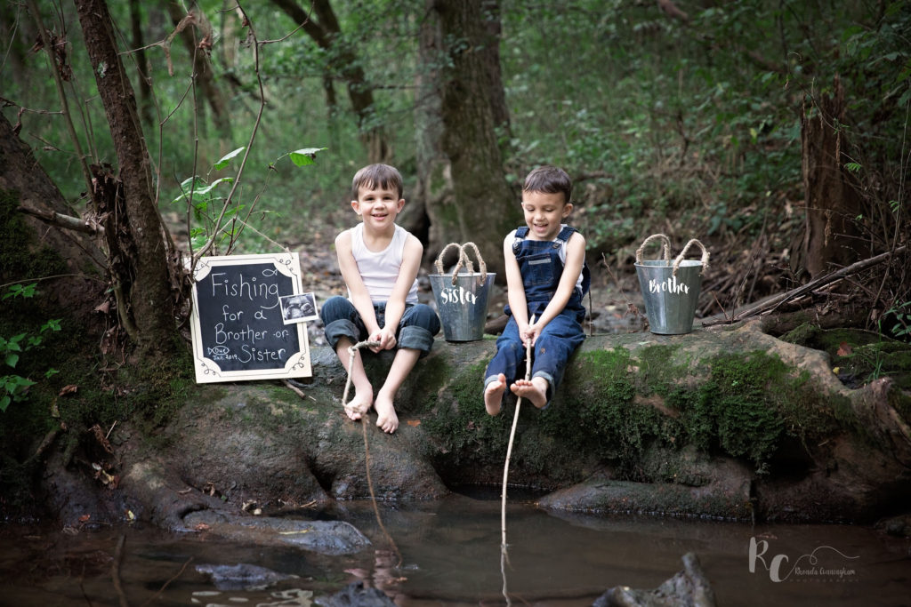 Birth Announcement - Fishing for a brother or a sister. Portrait captured by Nicholasville, Ky Family Photographer, Rhonda Cunningham Photography.