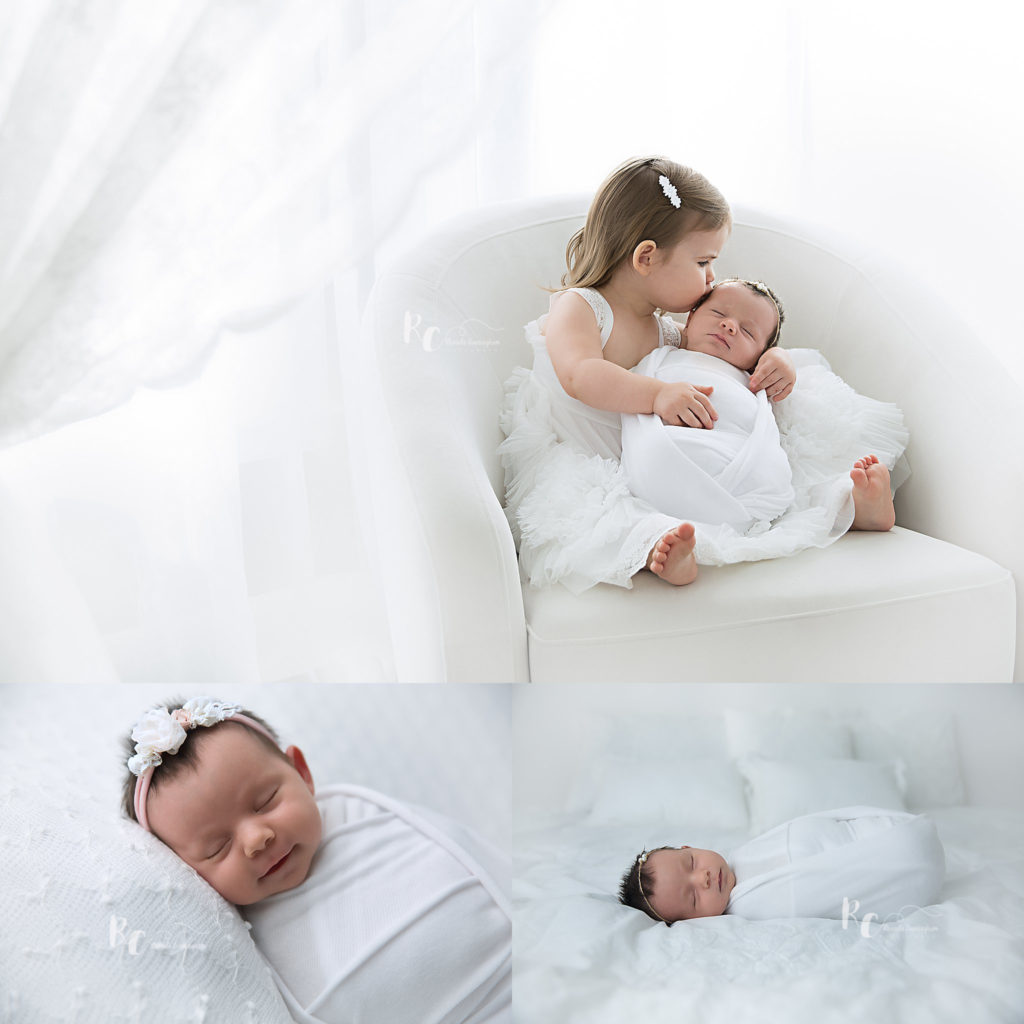 Images from an all white styled newborn session by Rhonda Cunningham, Newborn Photographer in Lexington Ky